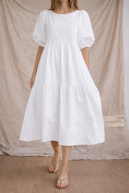 Women’s Casual Puff Sleeve Midi Dress – Loose Fit Tiered Summer Dress
