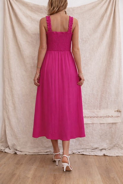 Smocked Sleeveless Midi Dress