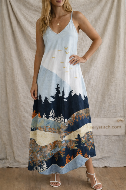 Printed V-Neck Maxi Dress