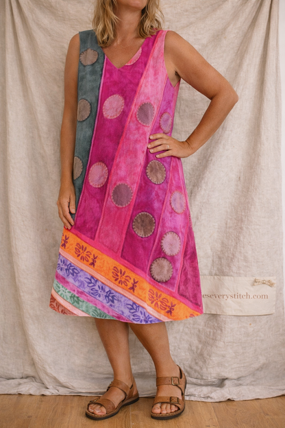 Sunset Patchwork Sleeveless Midi Dress