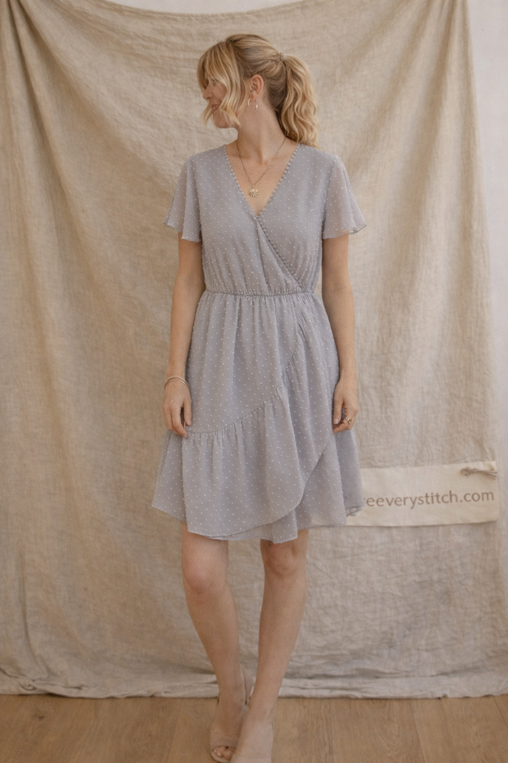 Soft Pleat V-Neck Mini Dress