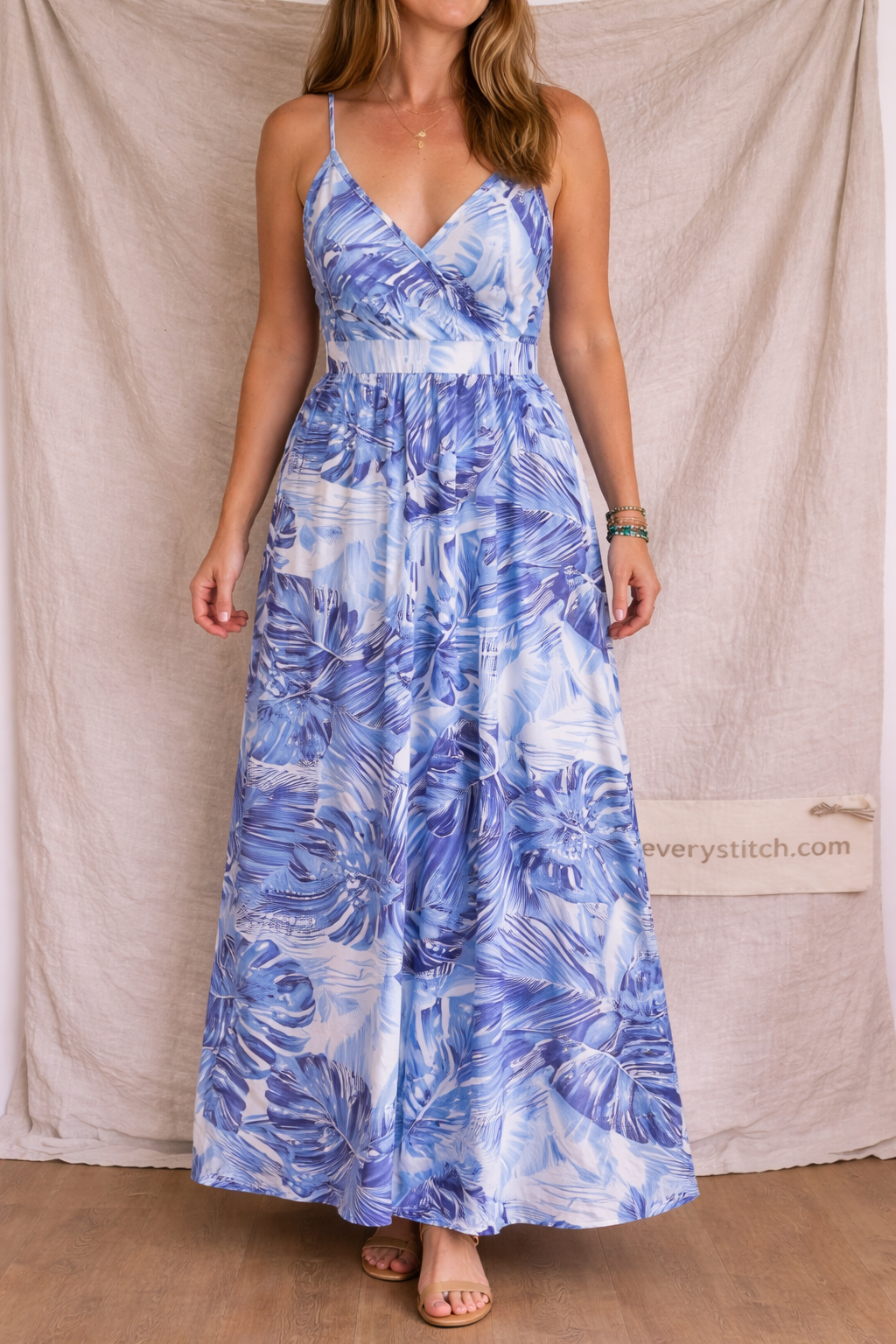 Tropical Print Spaghetti Strap Maxi Dress