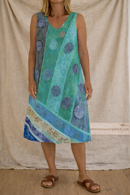 Sunset Patchwork Sleeveless Midi Dress