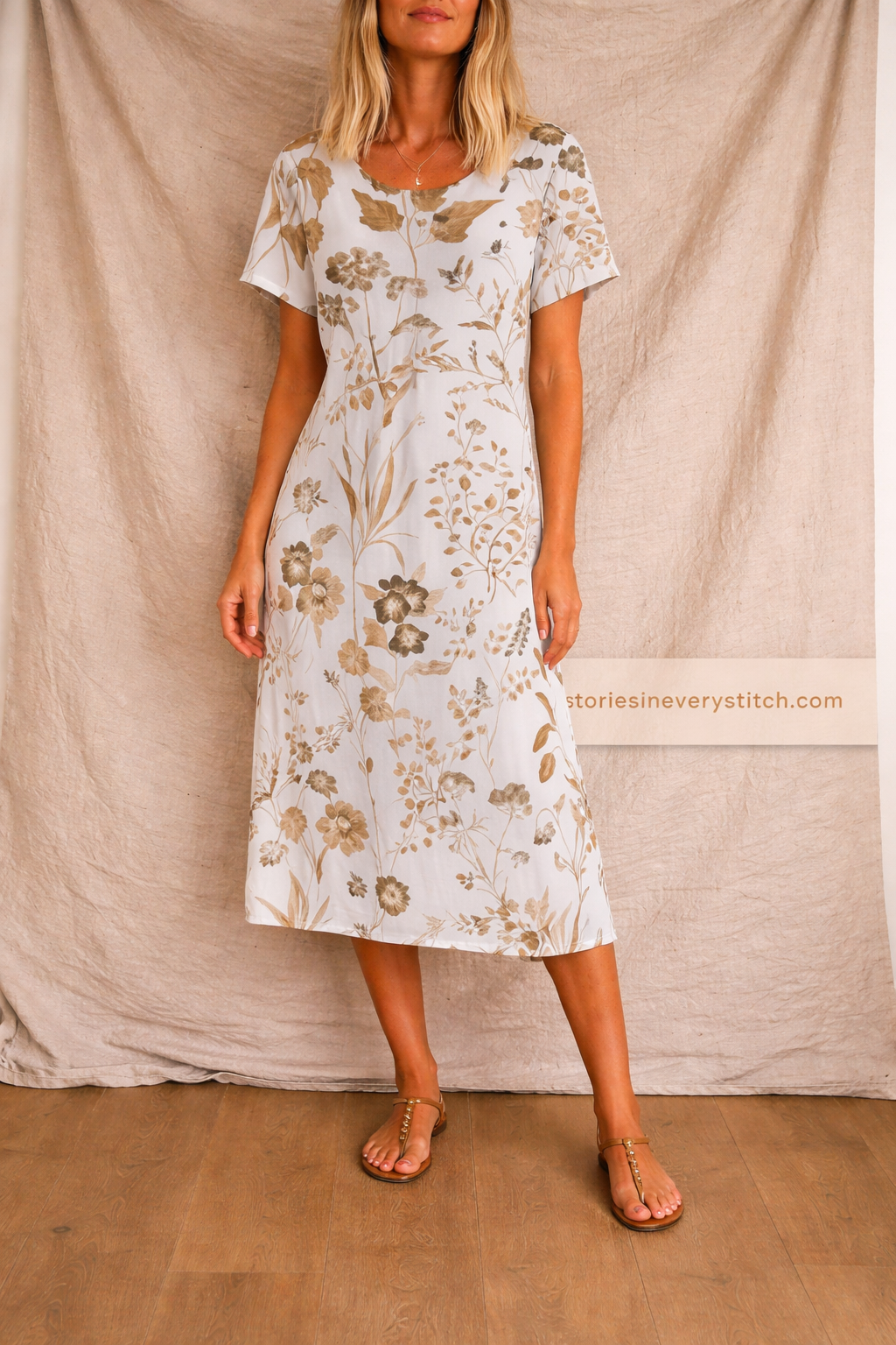 Floral Short Sleeve Midi Dress
