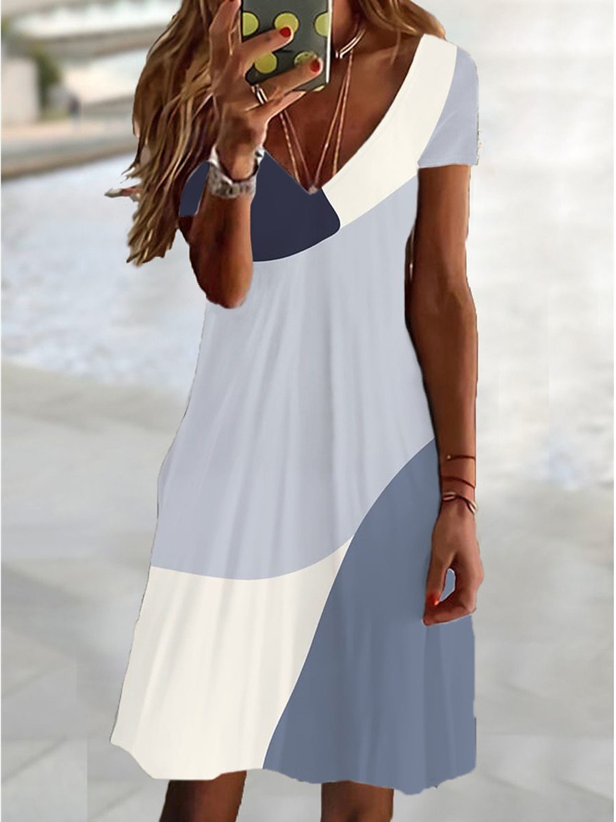 Women's Summer V-neck Plus Size Short Sleeve Dress