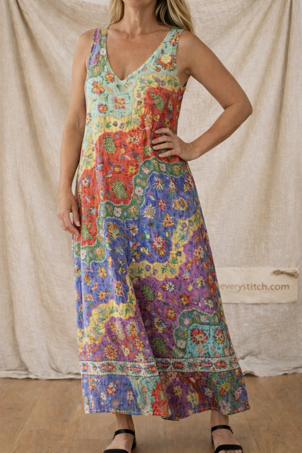 Bohemian Print Sleeveless V-Neck Maxi Dress