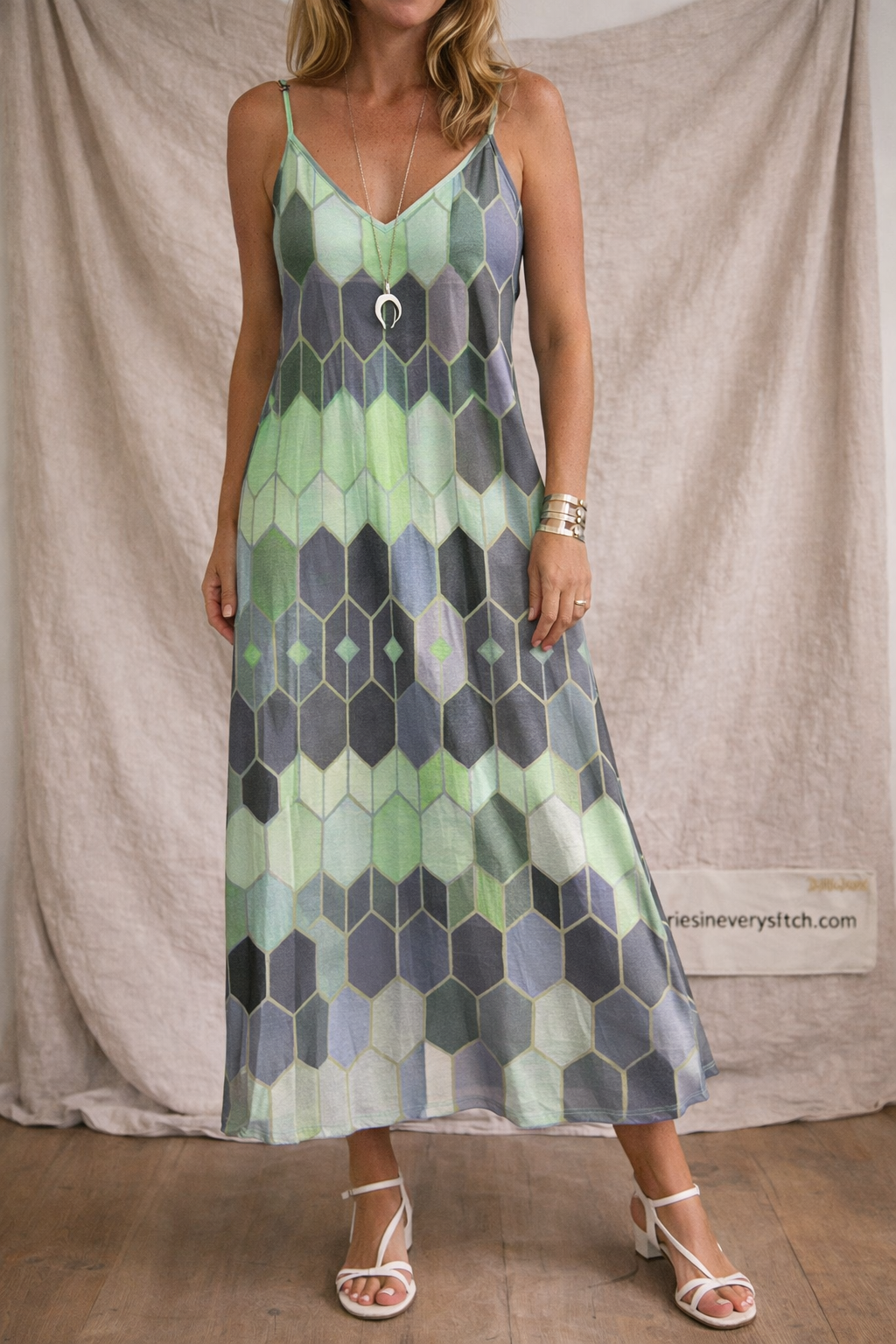 Retro Geo Strappy Maxi Dress