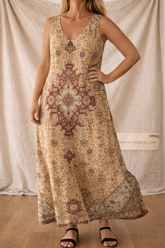 Bohemian Print Sleeveless V-Neck Maxi Dress