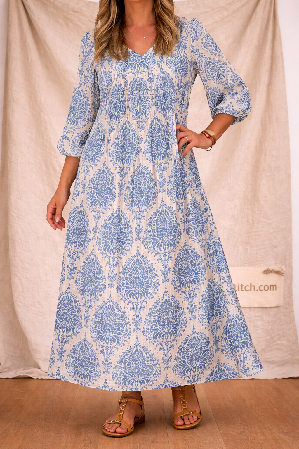 Puff Sleeve Dress - Geometric Print