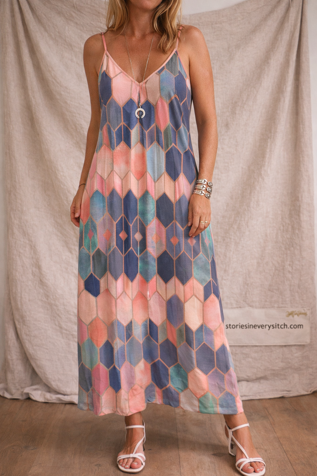 Retro Geo Strappy Maxi Dress