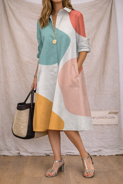 Pop Art Floral Shirt Midi Dress