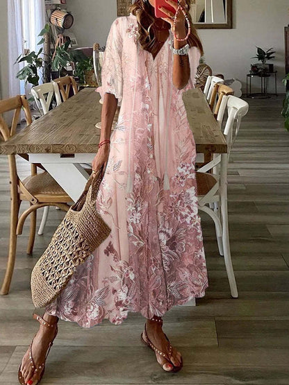 Dress Elegant Graceful Long Dress Summer Lace Print Casual Skirt