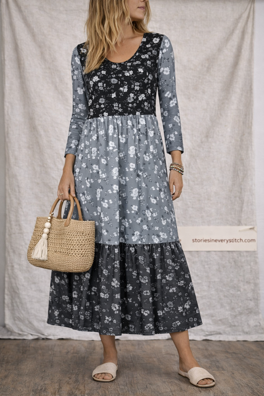 Patchwork Bloom Tiered Maxi Dress