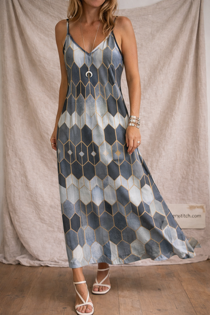 Retro Geo Strappy Maxi Dress