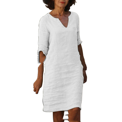 European And American Style With Pockets Spring And Summer Wash Wrinkle Small V-neck Dress