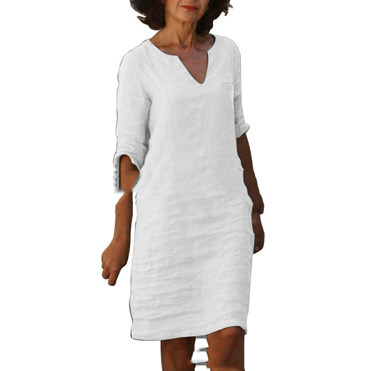 European And American Style With Pockets Spring And Summer Wash Wrinkle Small V-neck Dress