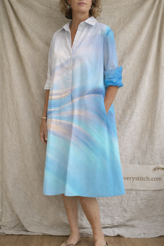 Printed Short Sleeve Shirt Midi Dress
