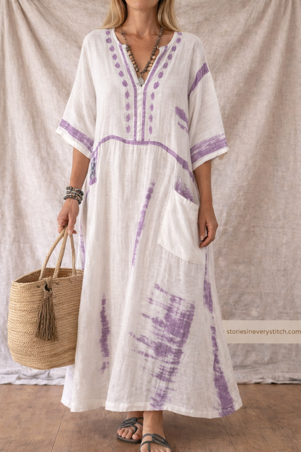 Boho Stripe Patch Pocket Maxi Dress