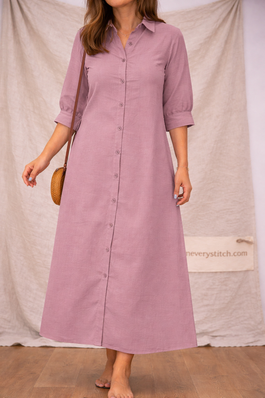 Linen Midi Shirt Dress - Perfect-Fit Comfort