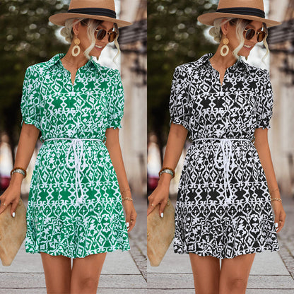 Women's Spring And Summer Print Shirt Dress