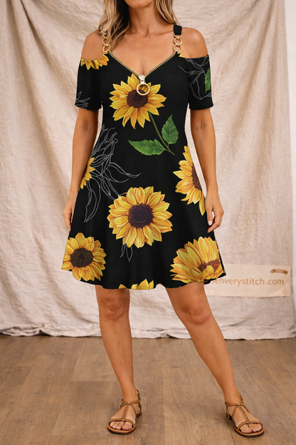 Cold Shoulder Printed Mini Dress