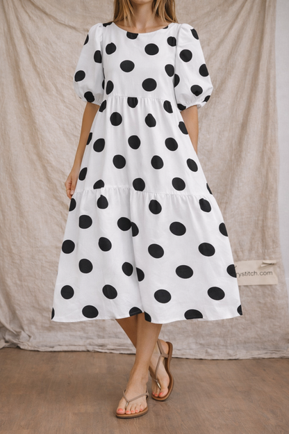 Women’s Casual Puff Sleeve Midi Dress – Loose Fit Tiered Summer Dress
