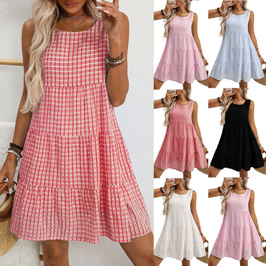 Women's Loose Casual Elegant Sleeveless Plaid Dress