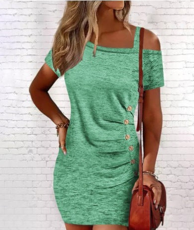 Women's Summer Diagonal Shoulder Buckle Design Sense Dress