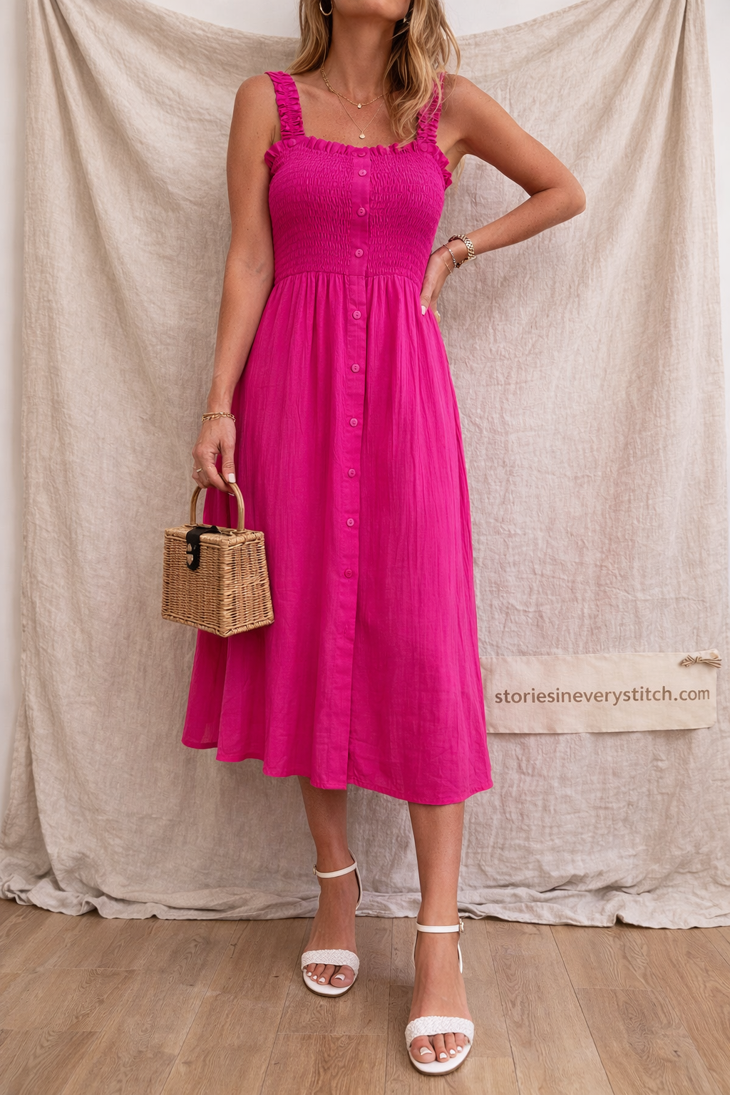 Smocked Sleeveless Midi Dress