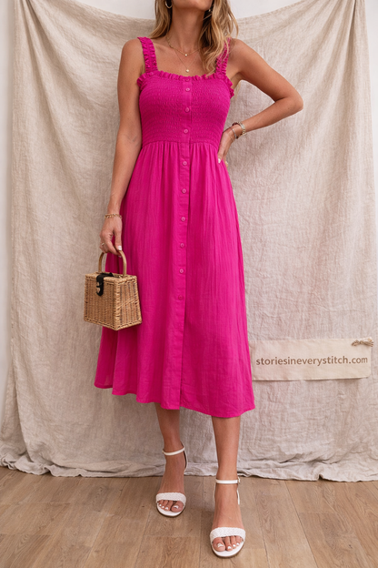 Smocked Sleeveless Midi Dress