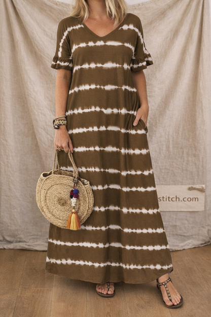 Striped Tie-Dye Pocket Maxi Dress