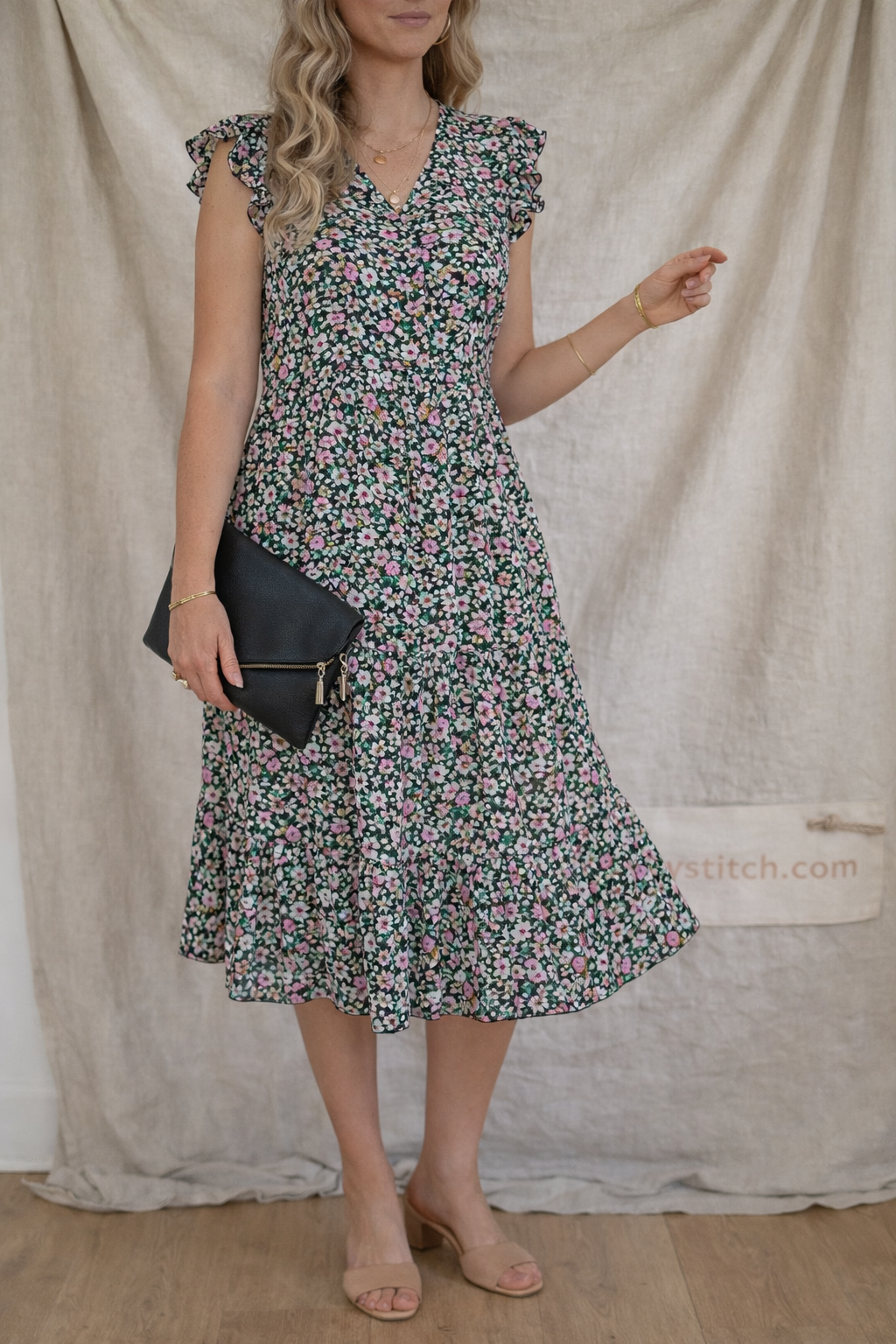Floral Ruffle Sleeve Midi Dress