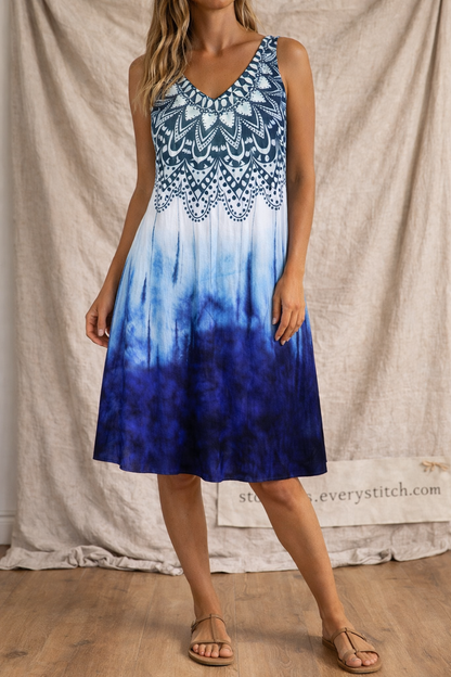 Boho Gradient Sleeveless Midi Dress