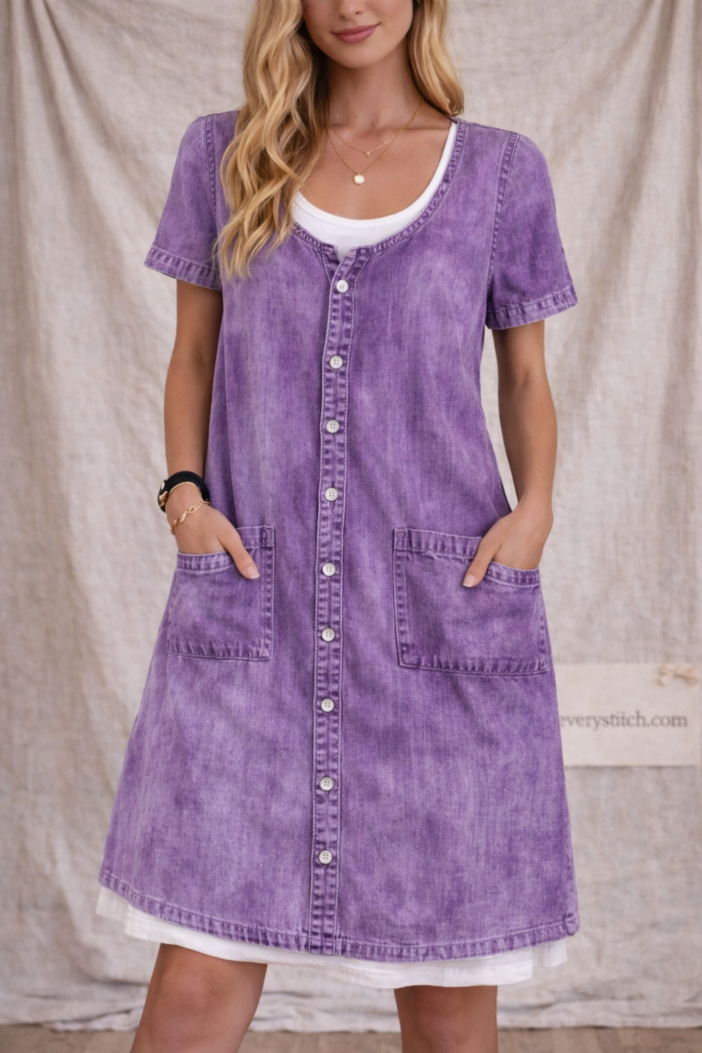 Contrast Trim Short Sleeve Midi Dress