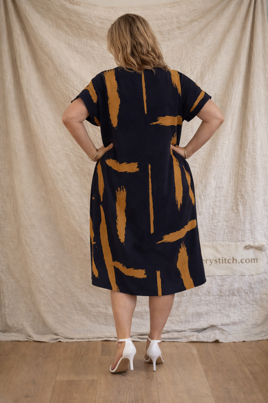 Midnight Brushstroke V-Neck Midi Dress