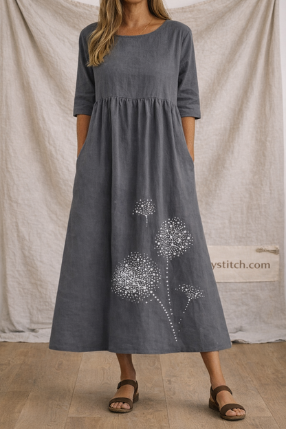 Dandelion Print Relaxed Midi Dress