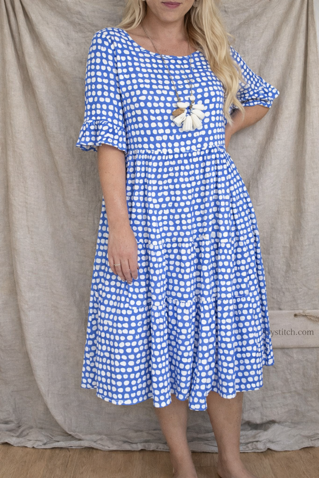 Petal Dot Ruffle Sleeve Midi Dress