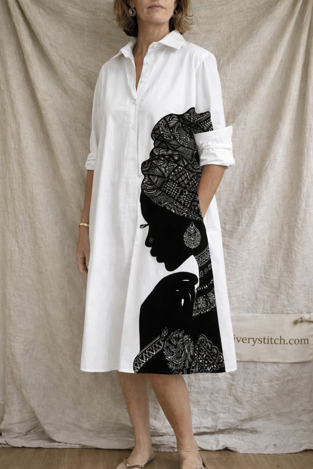 Printed Short Sleeve Shirt Midi Dress