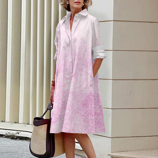 Colorful Blooming Summer Comfortable Shirt Dress