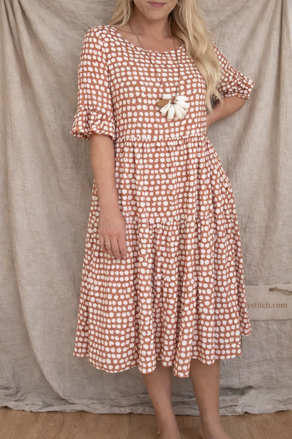 Petal Dot Ruffle Sleeve Midi Dress