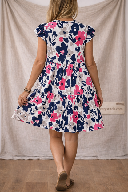 Floral Print Ruffle Sleeve Tiered Mini Dress