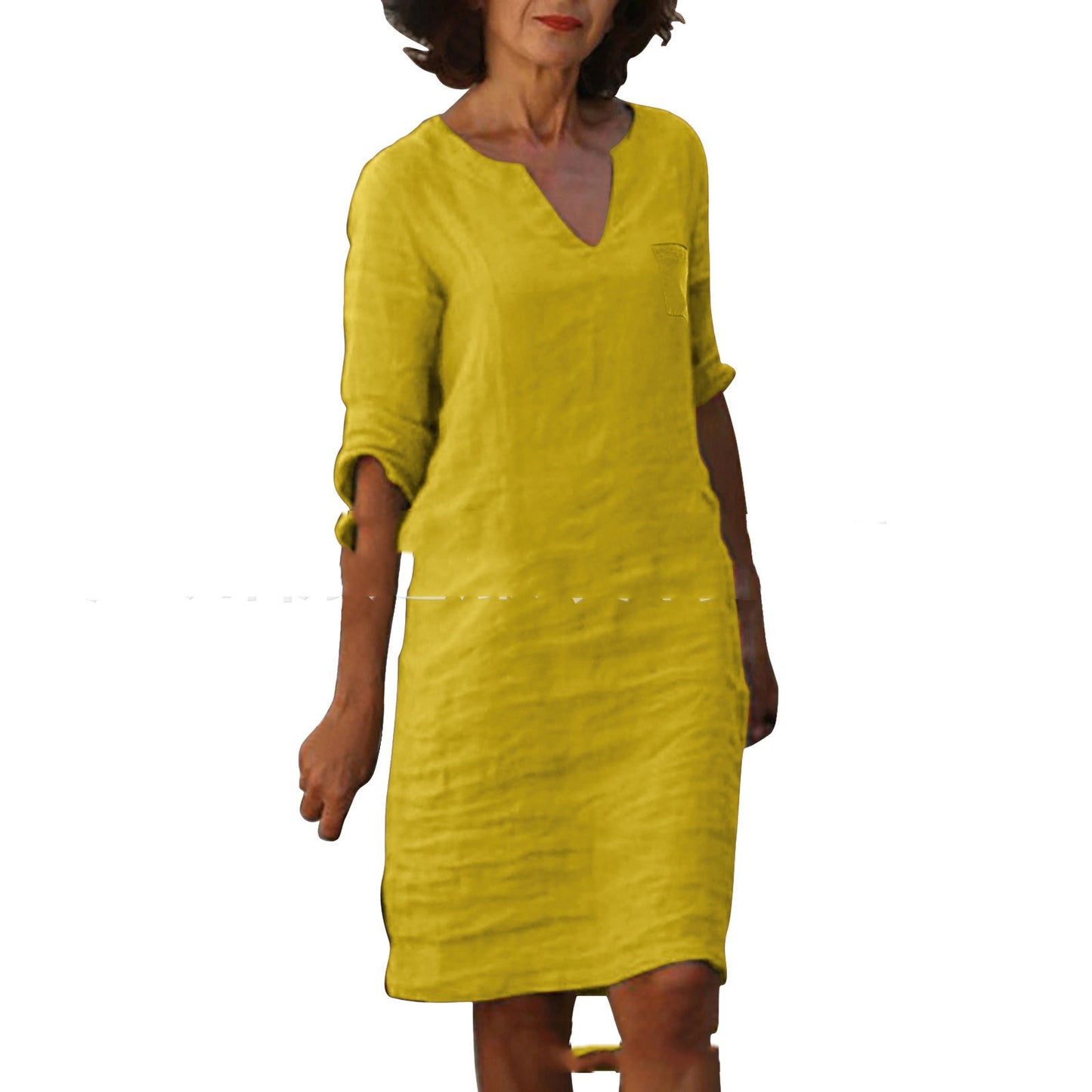 European And American Style With Pockets Spring And Summer Wash Wrinkle Small V-neck Dress