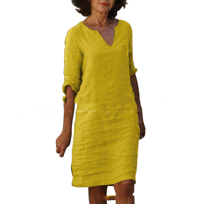 European And American Style With Pockets Spring And Summer Wash Wrinkle Small V-neck Dress