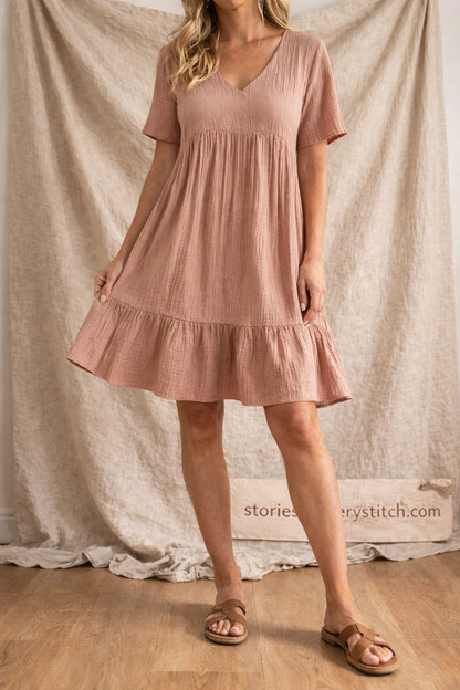 Easy Tiered V-Neck Mini Dress