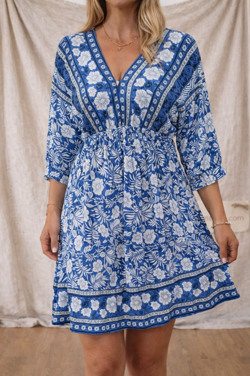 Boho Floral V-Neck Empire Waist Mini Dress