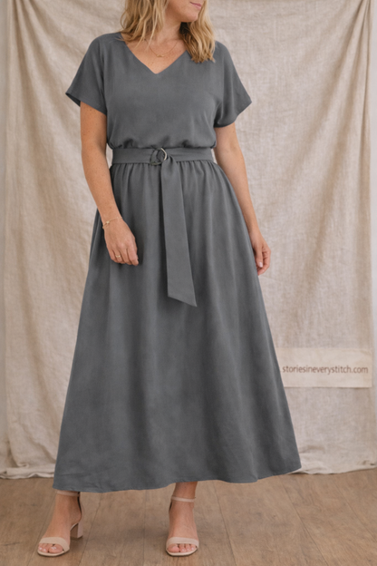 Classic V-Neck Belted Maxi Dress