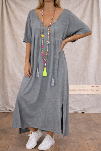 V-Neck Plus Dress - Tassel Boho Accents