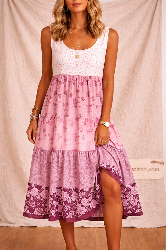 Lace Patchwork Sleeveless Midi Dress