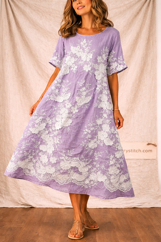 Boho Printed Midi Dress with Short Sleeves and Loose Fit – Relaxed Flowy Fit