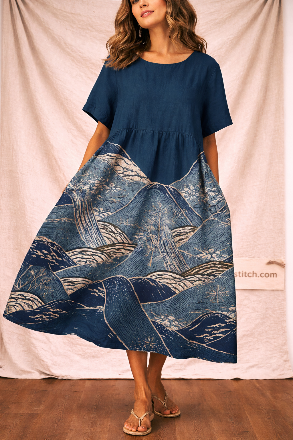 Boho Printed Midi Dress with Short Sleeves and Loose Fit – Relaxed Flowy Fit